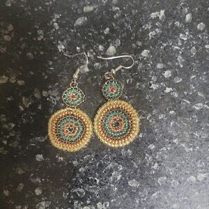 Gold and Green Beaded Earrings